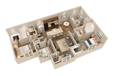Floor plan for 3 beds, 2 baths, 1377 sqft